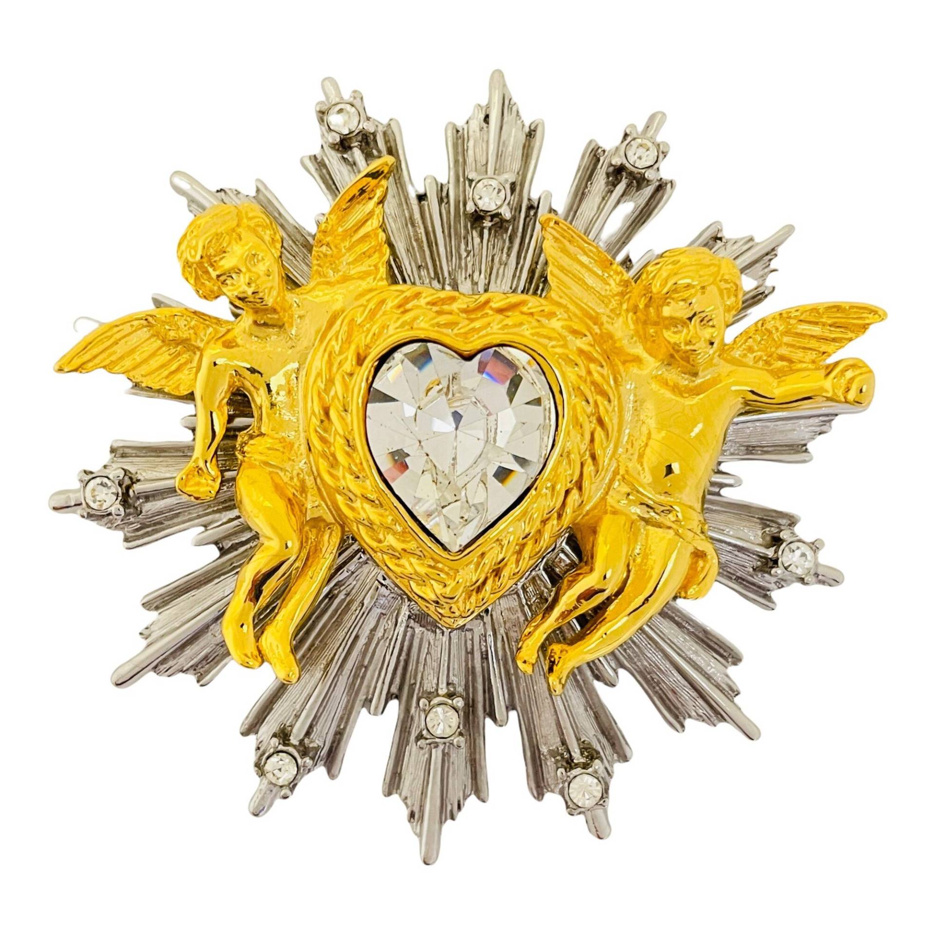 Vintage Rj Graziano Gold Silber Strass Herz Engel Designer Startbahn Brosche Vintage Rj Graziano Gold Silber Strass Herz Engel Designer Startbahn Brosche von AlexandersBoutiqueUS