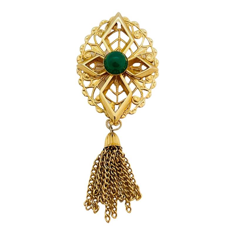 Vintage Sarah Coventry Gold Faux Jade Kette Quaste Designer Start - Und Landebahn Brosche von AlexandersBoutiqueUS