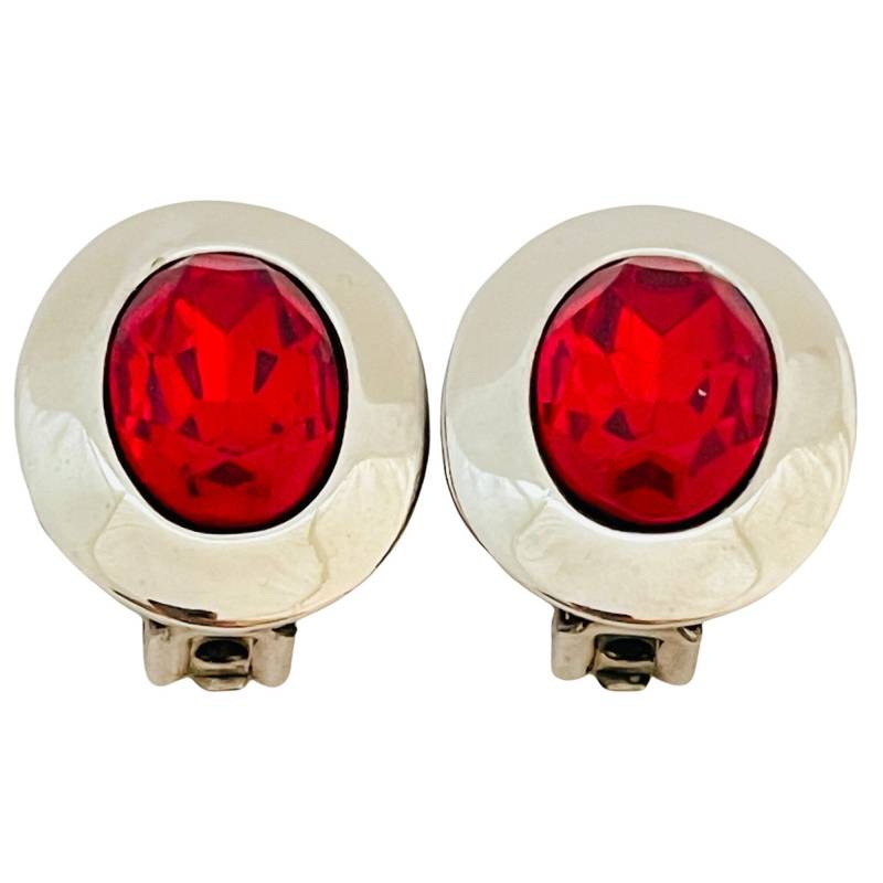 Vintage Silber Rubin Rot Glas Designer Laufbahn Clip An Ohrringen von AlexandersBoutiqueUS