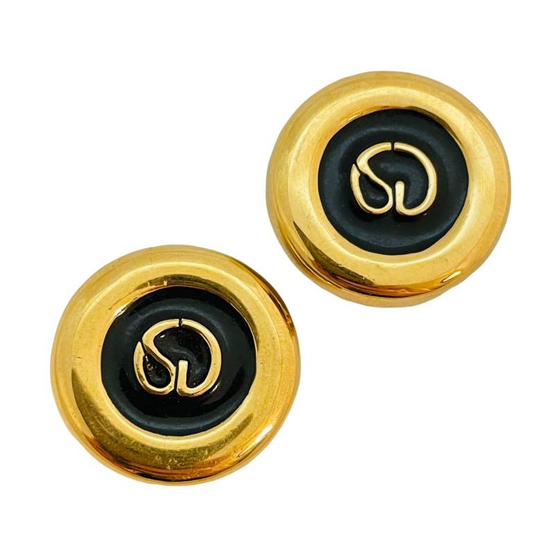 Vintage St John Logo Gold Schwarz Emaille Designer Start - Und Landebahn Ohrclips von AlexandersBoutiqueUS