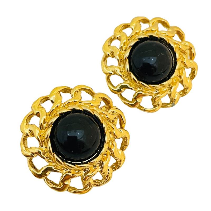 Vintage Trifari Gold Kette Schwarz Designer Startbahn Ohrclips von AlexandersBoutiqueUS