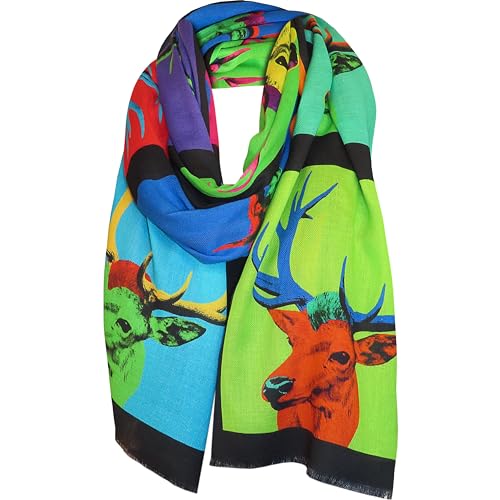 Alexandra Maxa Damen Schal mit Seide - Design POP ART HIRSCH von Alexandra Maxa
