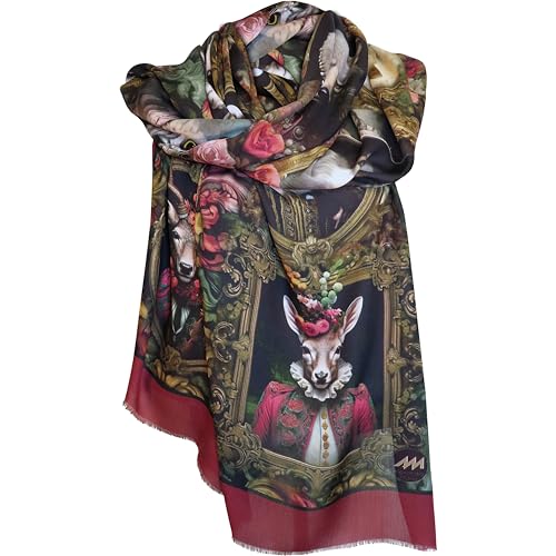 Alexandra Maxa – Designer-Modal-Schals – Fröhliche Tiermotive (Waldtierparade) von Alexandra Maxa