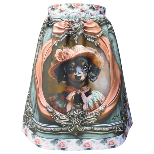 Alexandra Maxa - Dirndlschürze „Dackelblick & Spitzenhut“ in Baumwoll-Satin - exklusives Hunde-Motiv für Ihren einzigartigen Dirndl-Look (Mini - 57cm, Dackelblick & Spitzenhut, Gr. 42-46) von Alexandra Maxa