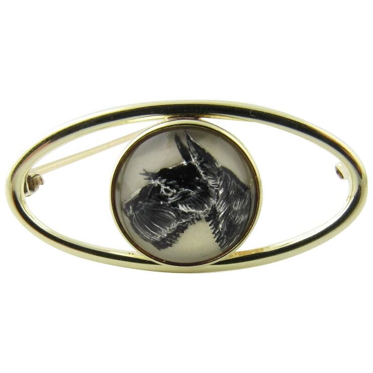 Vintage 14 Karat Gelbgold Intaglio Schnauzer Brosche/Anstecknadel #2309 von AlexandraGroup