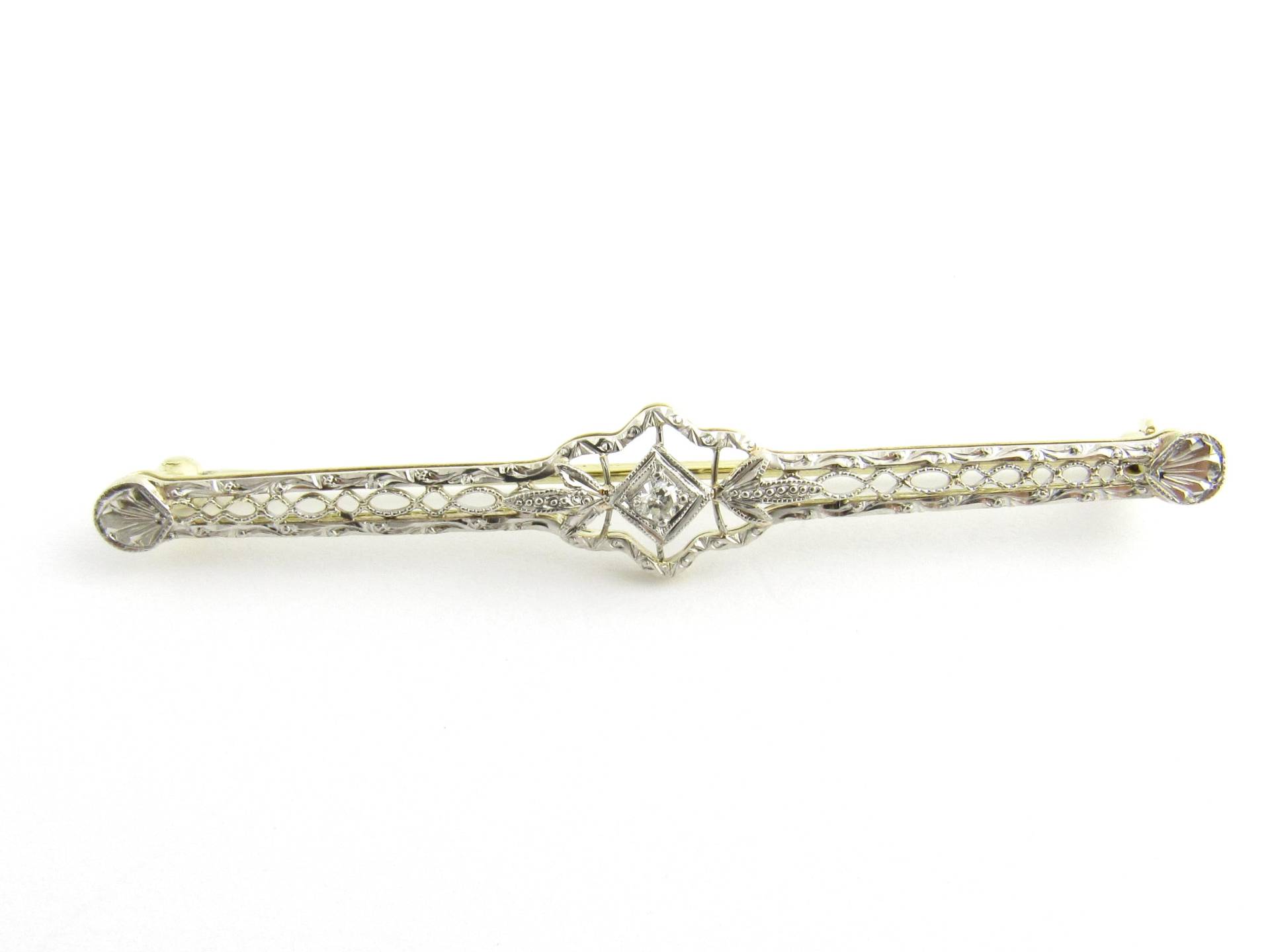 Vintage 14 Karat Weiß - Und Gelbgold Mit Diamantstift Als Anstecknadel #5344 von AlexandraGroup