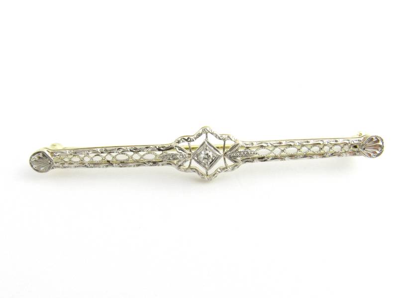 Vintage 14 Karat Weiß - Und Gelbgold Mit Diamantstift Als Anstecknadel #5344 von AlexandraGroup