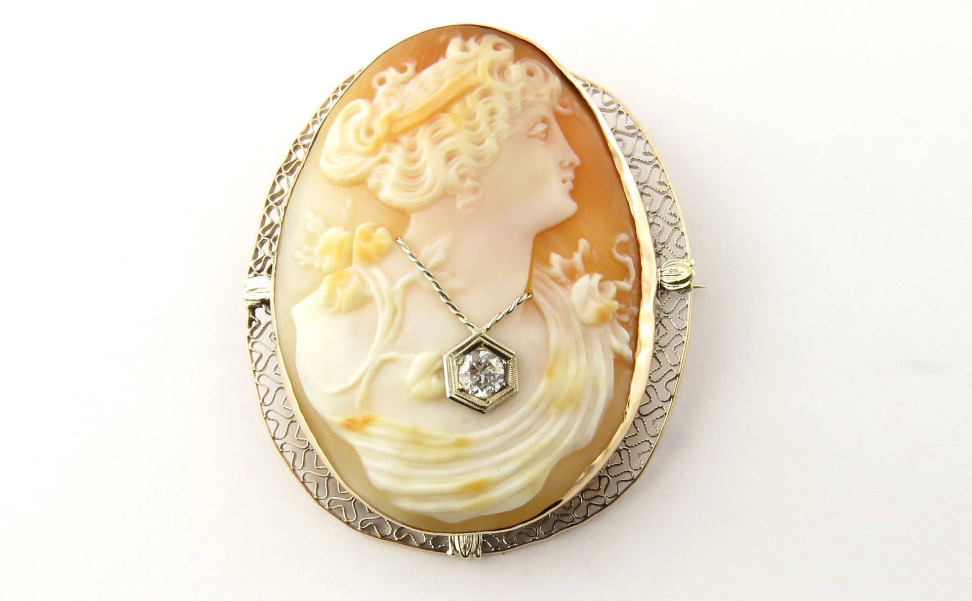 Vintage 585Er Gelbgold Und Diamant Cameo Brosche/Anhänger #4435 von AlexandraGroup