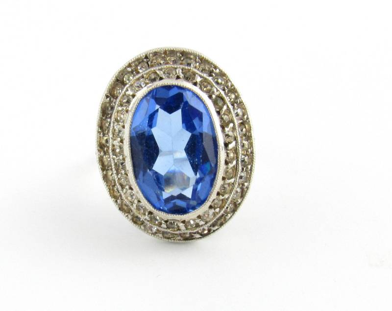 Vintage Sterling Silber/Gold Filled Blauer Stein Und Kristall Ring Größe 4.5 #5448 von AlexandraGroup