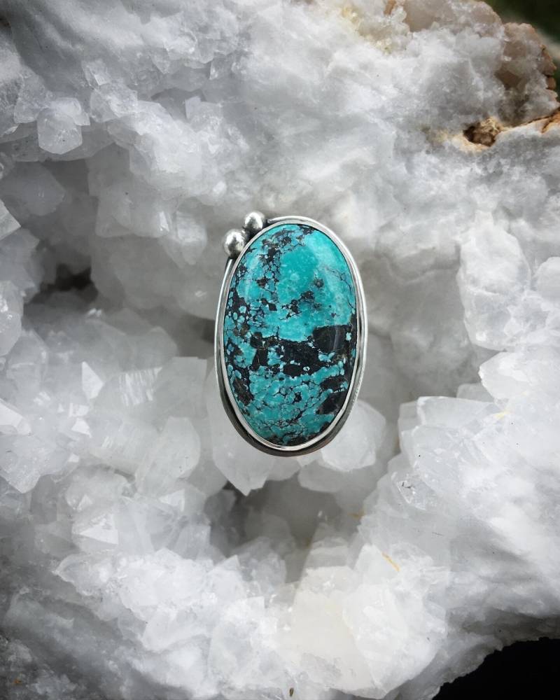 Handmade Sterling Silver .925 Ring Tibetan Turquoise Size 6.5 "The Compass" von AlexandraMirage