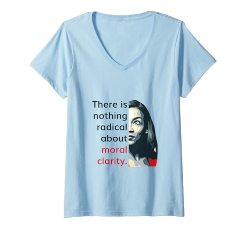 Damen Alexandria Ocasio-Cortez (AOC) mit Zitat für moralische Klarheit T-Shirt mit V-Ausschnitt von Alexandria Ocasio-Cortez for Progress