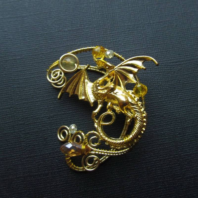 Drachen Ohrmanschette Draht Schmuck Kein Piercing Ohrmanschetten Gold Gewickelt von AlexandriaStyle