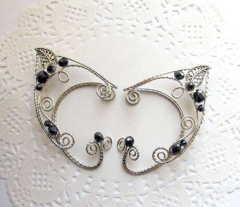 Elfen Ohrmanschette Hochzeit Ohrmanschetten Schwarz Silber Weiß Ohren Ohrringe Manschette Nicht Piercing Draht Gewickelt von AlexandriaStyle