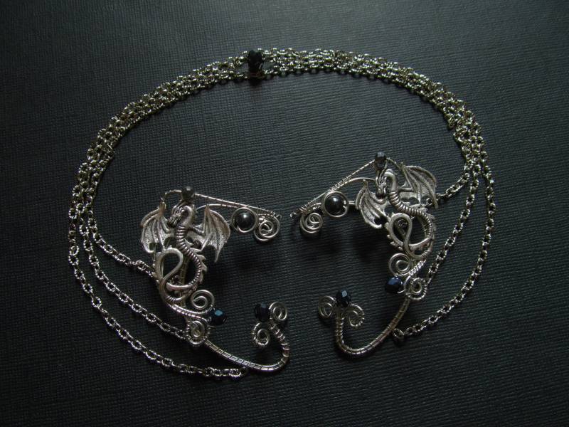 Silber Ohrmanschette Drachen Gold Elf Elfen Ohren Kette Ohrringe Draht Schmuck Kein Piercing Ohrmanschetten Gewickelt von AlexandriaStyle