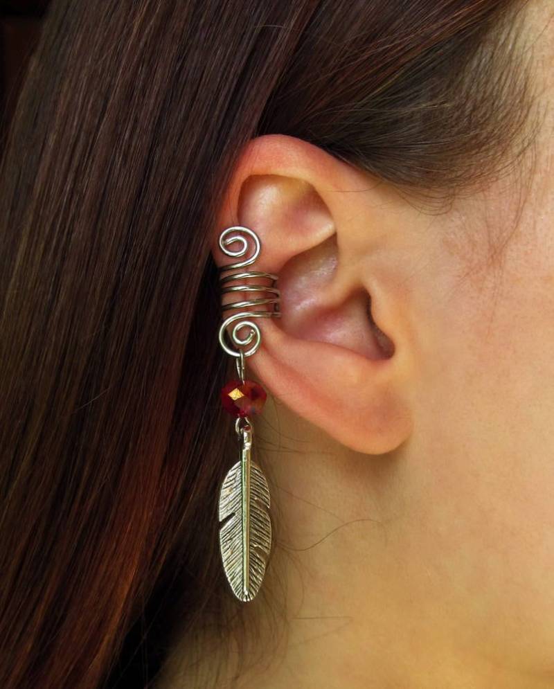 Silber Ohrmanschette Mit Feder Kein Piercing Draht Schmuck Gewickelt Ohrmanschetten Einfache von AlexandriaStyle