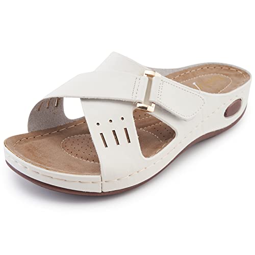 Alexis Leroy Bequeme Einlegesohle Schnalle Riemen Vamp Frauen Keil Sandalen, Weiss/opulenter Garten, 39/39.5 EU von Alexis Leroy