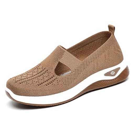 Alexis Leroy Damen Bequem Slip on Mesh Sneakers Fitness Gym Sportschuhe Freizeit Sneakers Ausgehöhltes Braun 37 EU von Alexis Leroy