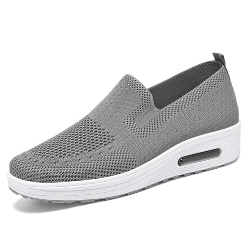Alexis Leroy Damen Bequem Slip on Mesh Sneakers Fitness Gym Sportschuhe Freizeit Sneakers Luftkissen Grau 40 EU von Alexis Leroy