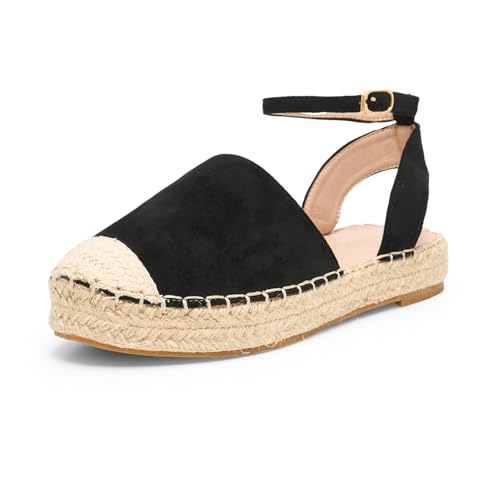 Alexis Leroy Damen Espadrille mit geschlossener Zehenpartie, einfarbig, Knöchelriemen, Plateau-Sandalen, Schwarz, 36/36.5 EU von Alexis Leroy