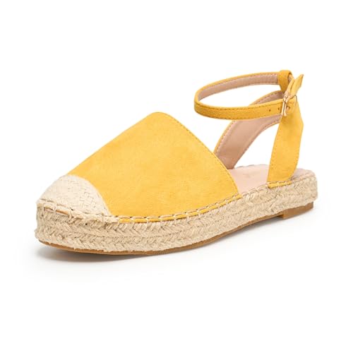 Alexis Leroy Damen Espadrille mit geschlossener Zehenpartie, einfarbig, Knöchelriemen, Plateau-Sandalen, gelb, 37/37.5 EU von Alexis Leroy