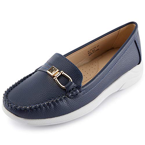 Alexis Leroy Damen Klassisch Gemütlich Mokassins Loafer Slippers Modische Schnalle Blau 39 EU / 6 UK von Alexis Leroy