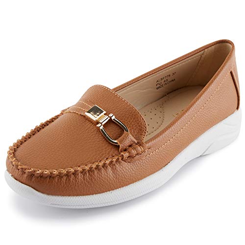 Alexis Leroy Damen Klassisch Gemütlich Mokassins Loafer Slippers Modische Schnalle Braun 37 EU / 4 UK von Alexis Leroy