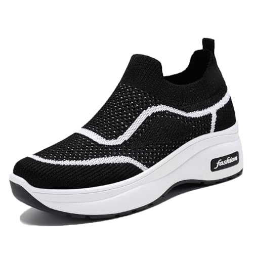 Alexis Leroy Damen Slip On Sneakers Atmungsaktiv Plattform Freizeitschuh Schwarz 39 EU von Alexis Leroy