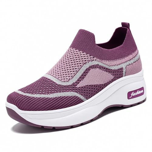 Alexis Leroy Damen Slip On Sneakers Atmungsaktiv Plattform Freizeitschuh Violett 38 EU von Alexis Leroy