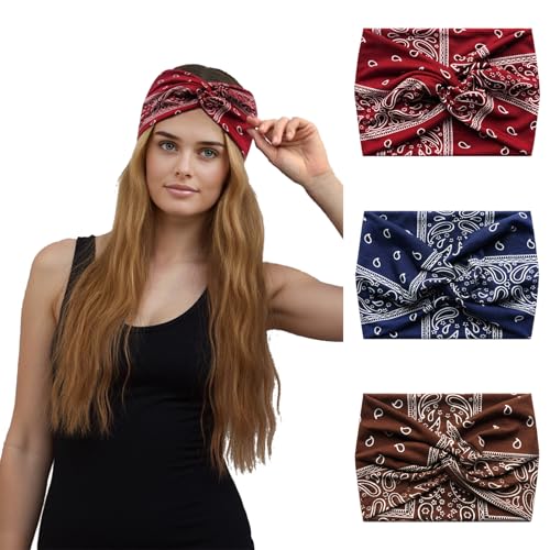 Alexis Leroy Haarbänder Damen Boho Gebatiktes Haarband Elastische Weiche Yoga Sport-Schweißband Haarschmuck 3 Pcs Klassik-Set von Alexis Leroy