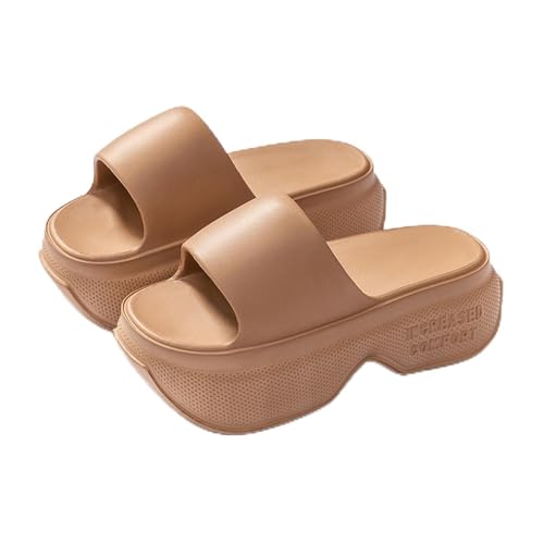 Alexis Leroy Lässige Hausschuhe für Damen, Hausschuhe, Innenbereich, Badezimmer, Dusche, Sandalen, leicht, gepolstert, dicke Sohle, leicht zu reinigen, Braune Plateausohle, 8-9 von Alexis Leroy