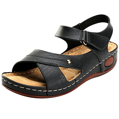 Alexis Leroy Offene Sportliche Damen Knöchelriemchen Sandalen Schwarz 37 EU von Alexis Leroy