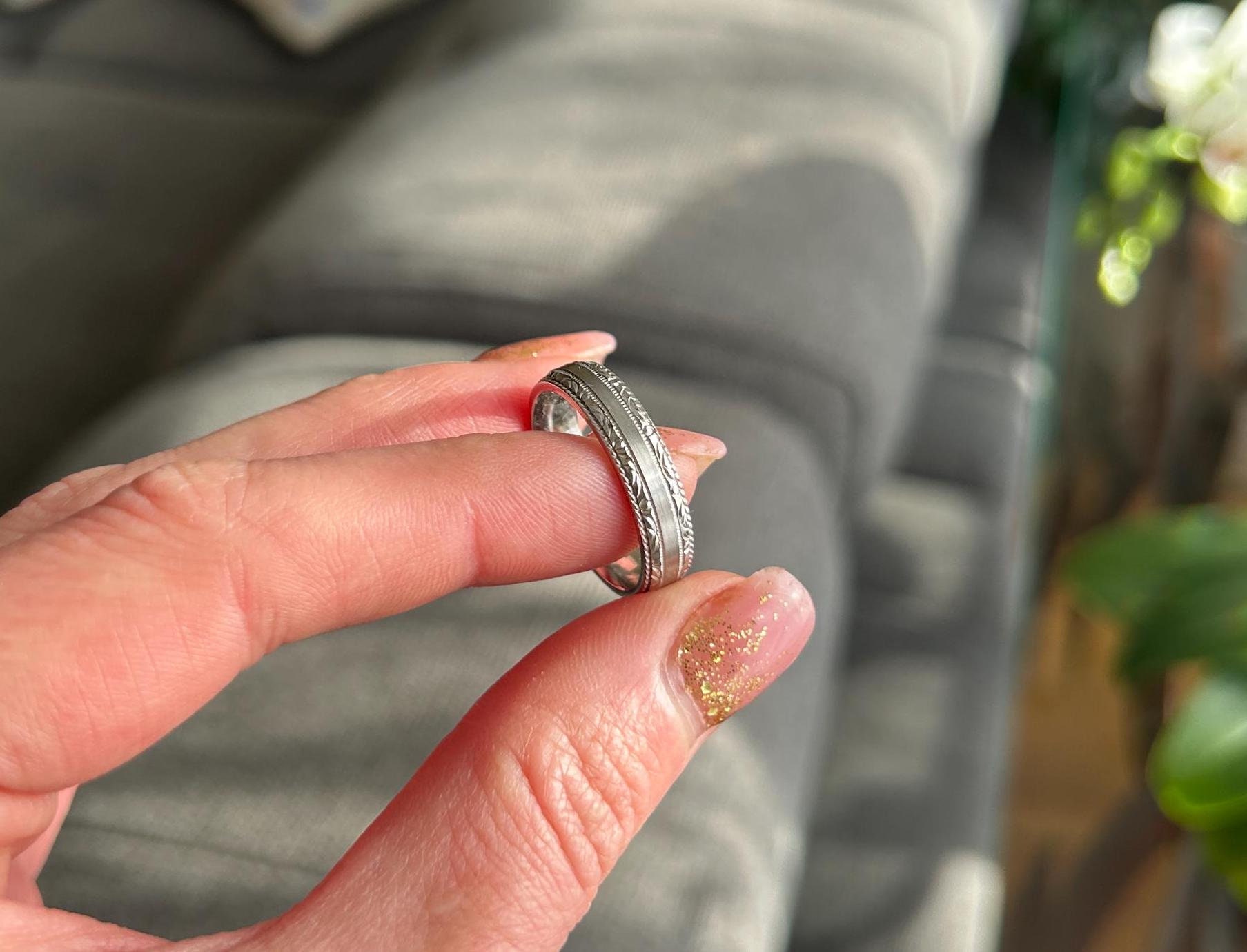 5 Mm Massiver 925Er Silber-Ehering Für Männer & Frauen, Ehering Mit Filigraner Kante, Gravierte Personalisierte Passende Ringe Versprechen von AlexisTreasury