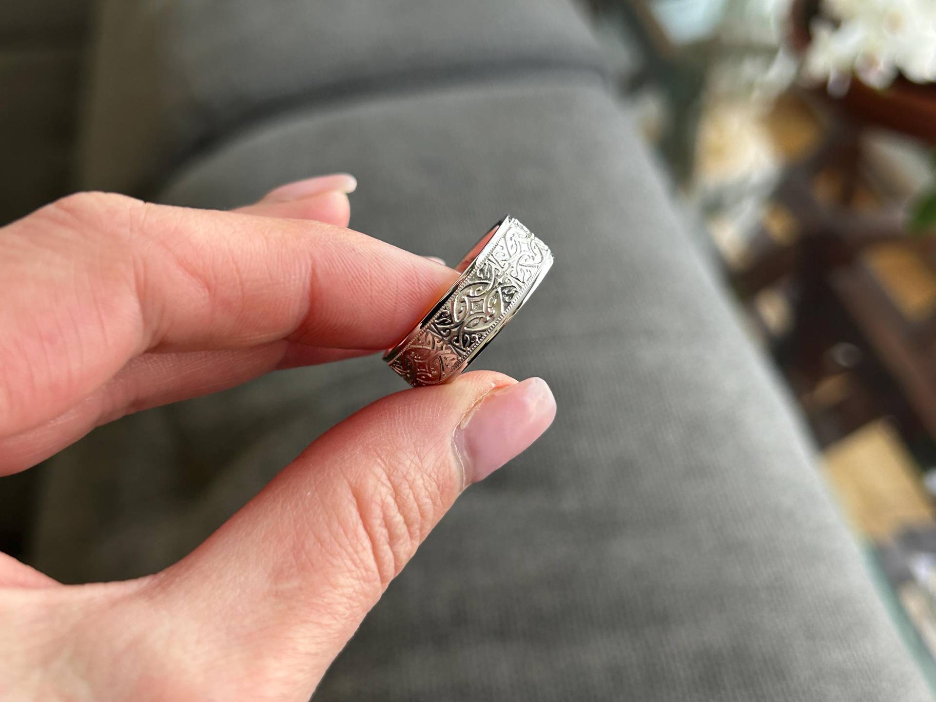 8 Mm 925 Sterling Silber Blumen Ehering, Zierring Für Männer Und Frauen, Personalisierter Versprechen Gravierter Ring von AlexisTreasury