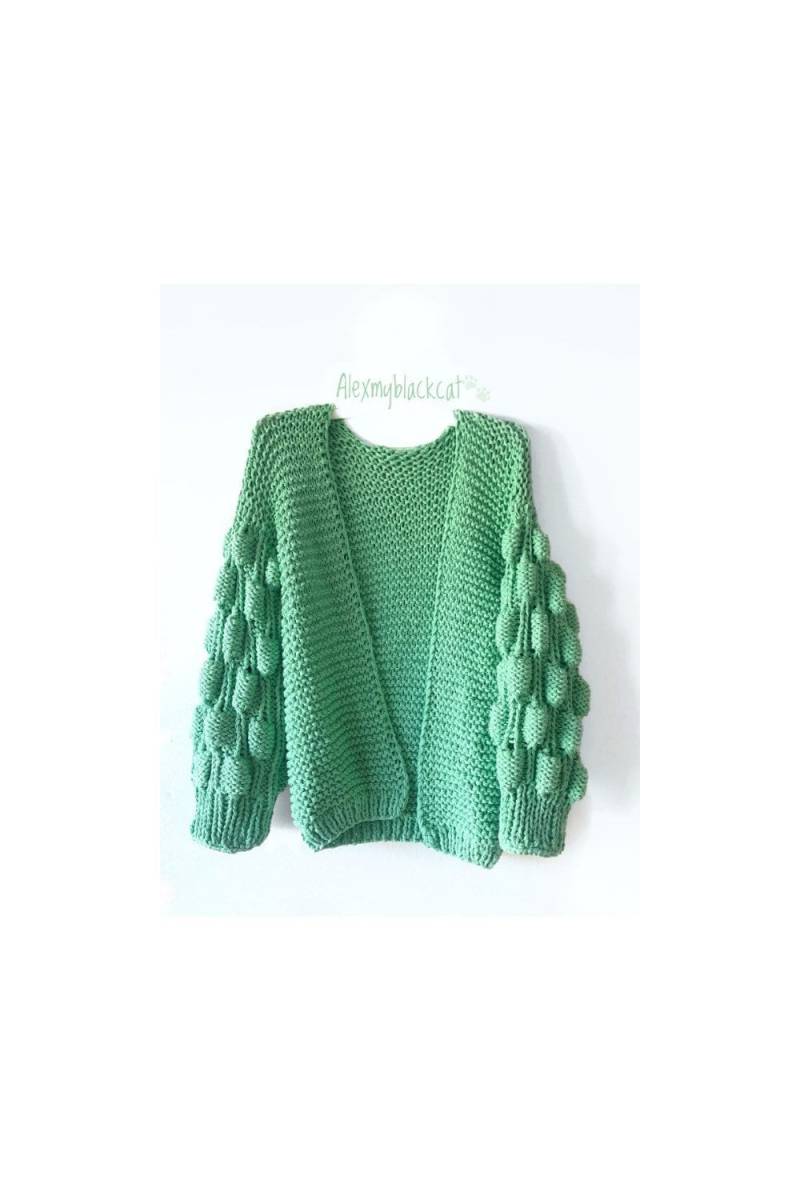 Bradigan Grobstrick Baumwollpullover Biscay Grüne Strickjacke Übergroße Pullover Boho-Strickjacke Weiche Blase Ärmel Mutter Zu Sein von AlexmyblackcatStore