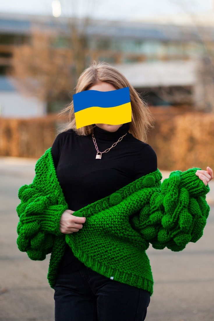 Grün Abgeschnittene Strickjacke Oversize-Blase Ärmel Tochter Geschenk Von Mama Pullover Herbst Bekleidung Chunky Benutzerdefinierte Mutter Zu von AlexmyblackcatStore