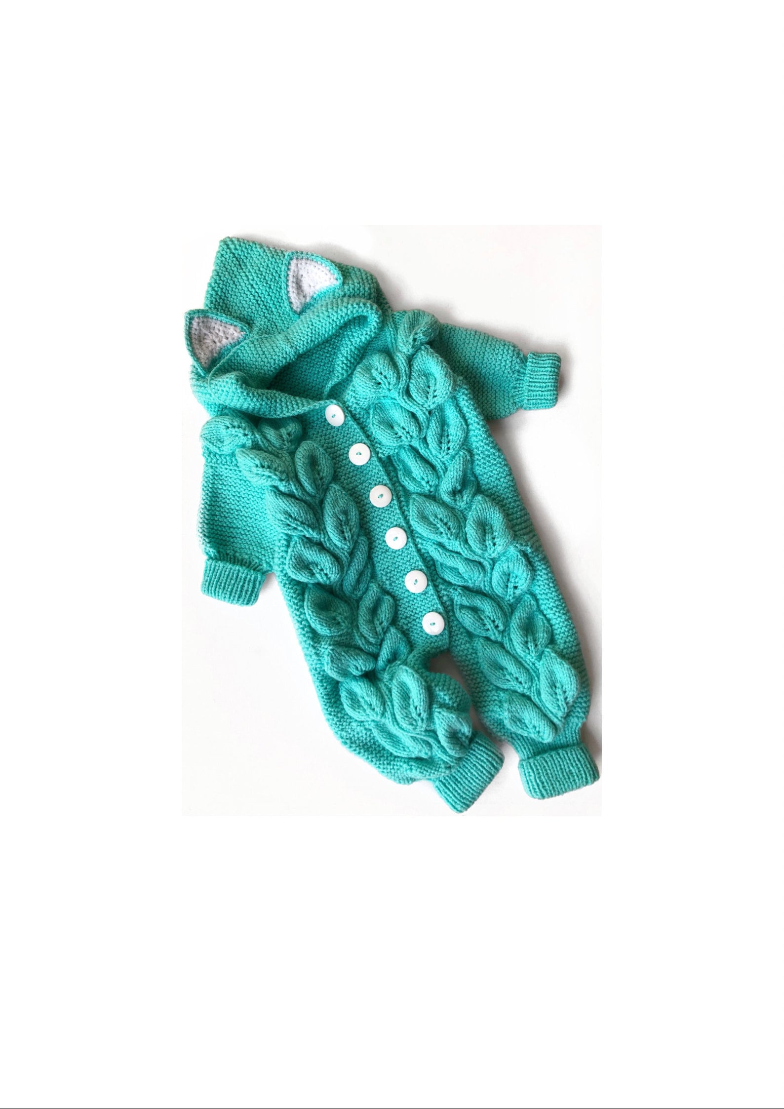 Grüner Blattoverall Mit Ohren, Der Kapuzenoverall Stricken Mint Für Kinder Erwarten Mama Geschenk Jungen Und Papa Geschenkideen Sein von AlexmyblackcatStore