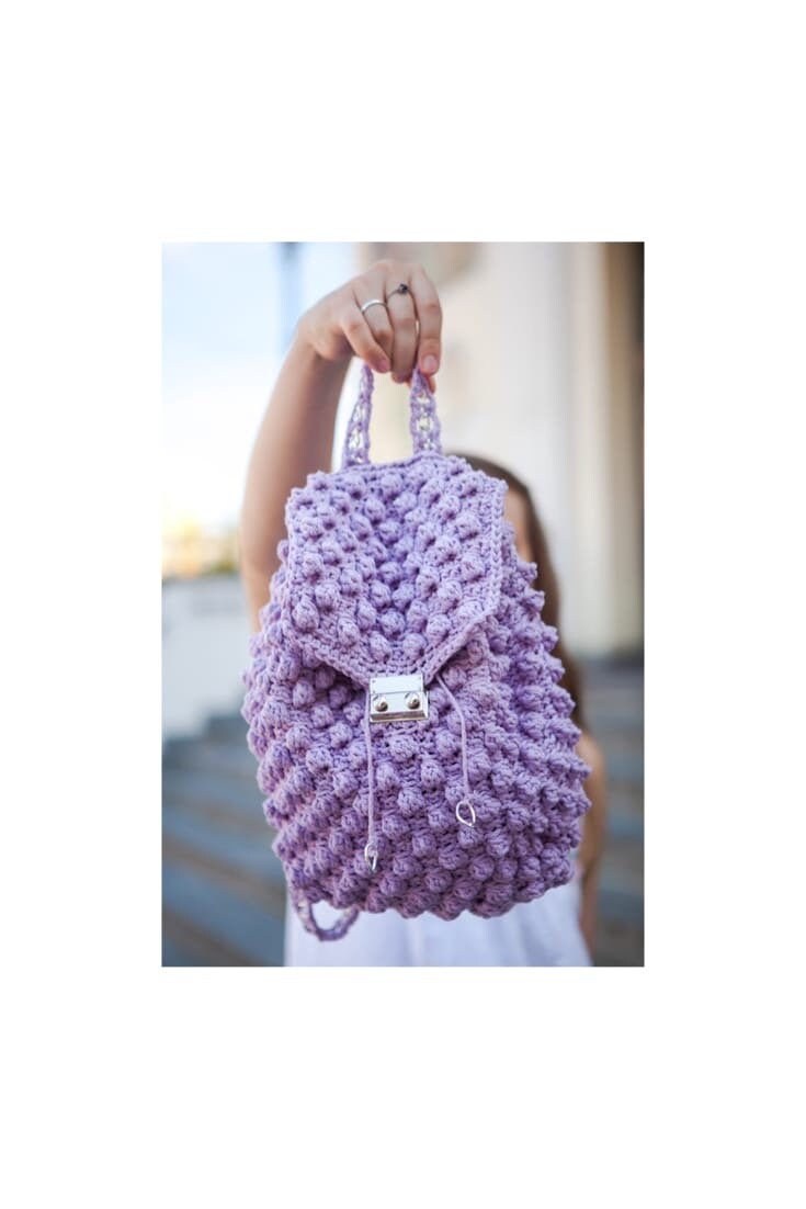 Lila Gehäkelter Baumwollrucksack Großer Bubble Häkelrucksack Geschenk Für Frau Ferntasche Ostergeschenk Erwachsene Enkelin von AlexmyblackcatStore