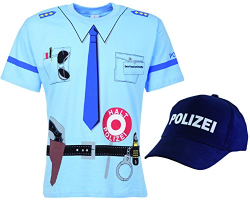 Kinder Polizei Uniform T-Shirt + Cap 2 er Set blau Gr. 92-98 von Alfa Company