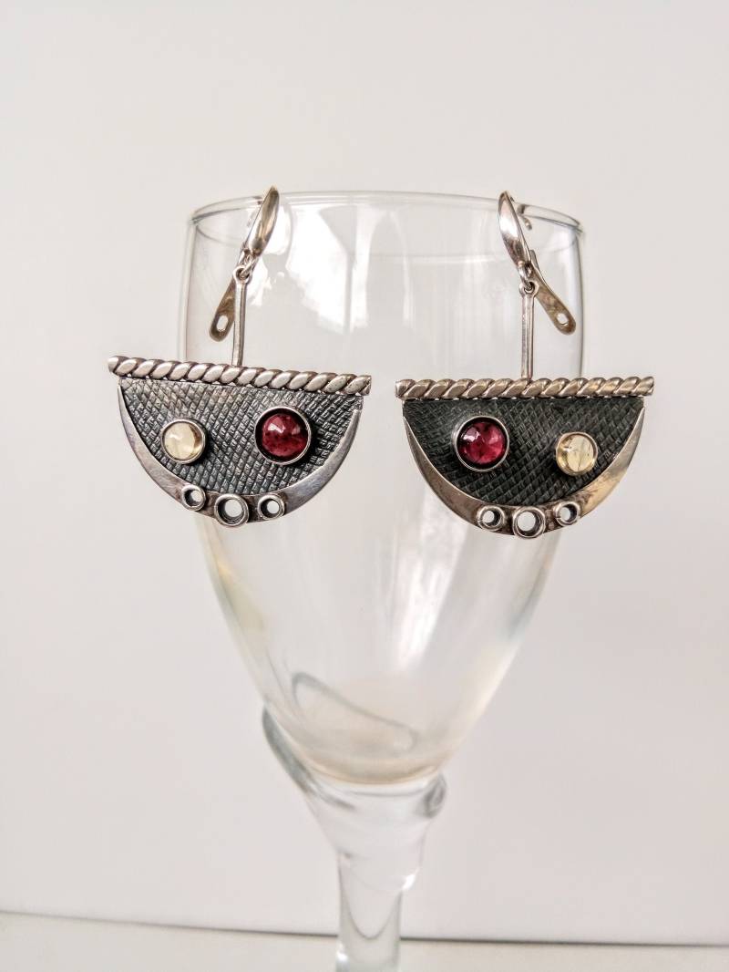 Silberohrringe, Ohrhänger Silber, Handgemachte Ohrringe, Geschenk Für Frau, Granat Citrin Ohrringe von AlfasHandmadeJewelry