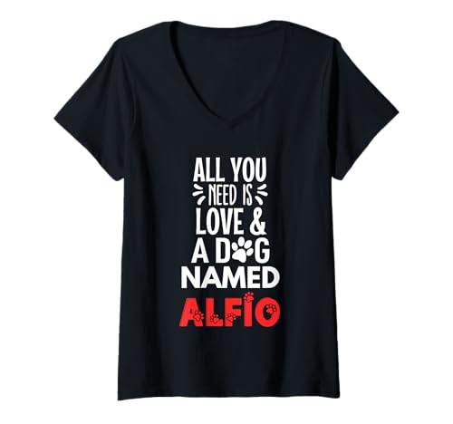 Damen Hundename Alfio - All You Need is Love! T-Shirt mit V-Ausschnitt Damen Hundename Alfio - All You Need is Love! T-Shirt mit V-Ausschnitt von Alfio Dog Name GIfts
