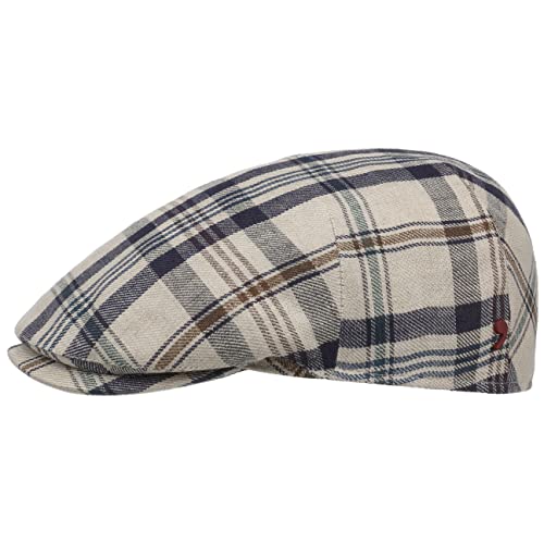 Alfonso D’Este Deramont Check Leinen Flatcap Schirmmütze Schiebermütze Karocap Leinencap Herren - Made in Italy mit Schirm, Futter Frühling-Sommer - S (54-55 cm) beige von Alfonso D'Este