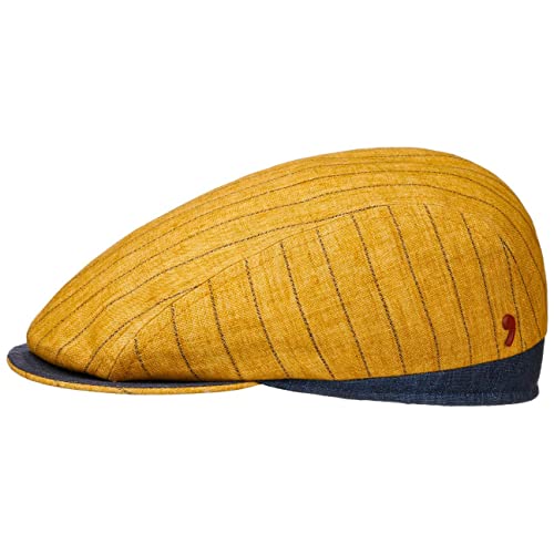 Alfonso D’Este Leinen Stripes Flatcap Schirmmütze Ballonmütze Leinencap Herren - Made in Italy mit Schirm, Futter Sommer Frühling-Sommer - M (56-57 cm) senf von Alfonso D’Este