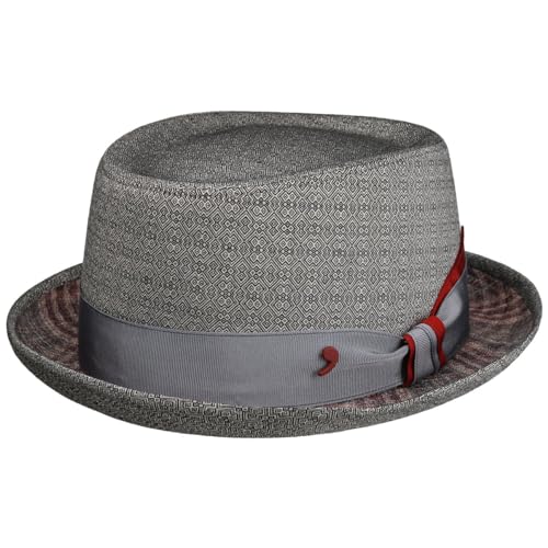 Alfonso D’Este Merino Silk Pork Pie Stoffhut Merinohut Wollhut Seidenhut Sommerhut Sonnenhut Porkpie Herren - Made in Italy mit Futter, Ripsband, Ripsband Sommer Frühling-Sommer - M (56-57 cm) grau von Alfonso D’Este