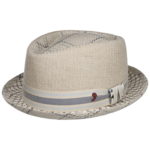Alfonso D’Este Ventico Pork Pie Stoffhut Strohhut Pork-Pie-Hut Sommerhut Sonnenhut Herren - Made in Italy mit Futter, Ripsband Sommer Frühling-Sommer - M (56-57 cm) Hellbeige von Alfonso D’Este