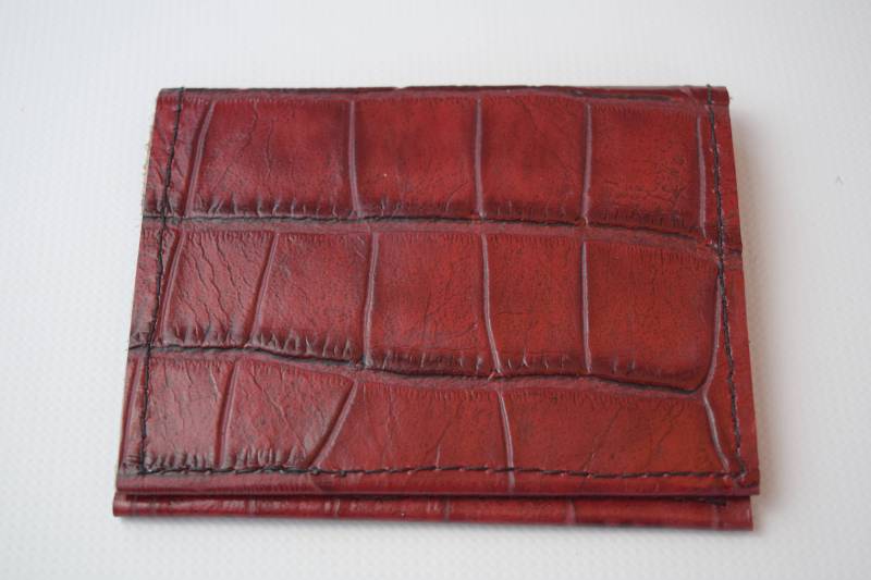 Echtes Rindsleder/Visitenkartenetui/Visitenkartenetui/Rotes Geprägtes Krokodilleder, Geschenk Für Sie/Ihn von AlfordDesignsLtd