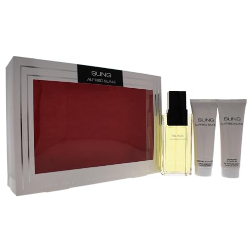 Sung von Alfred Sung für Frauen, 3-teiliges Geschenkset mit 96 ml Eau de Toilette Spray, 70 ml Essentielle Körperlotion, 70 ml erfrischendes Duschgel Sung von Alfred Sung für Frauen, 3-teiliges Geschenkset mit 96 ml Eau de Toilette Spray, 70 ml Essentielle Körperlotion, 70 ml erfrischendes Duschgel von Alfred Sung