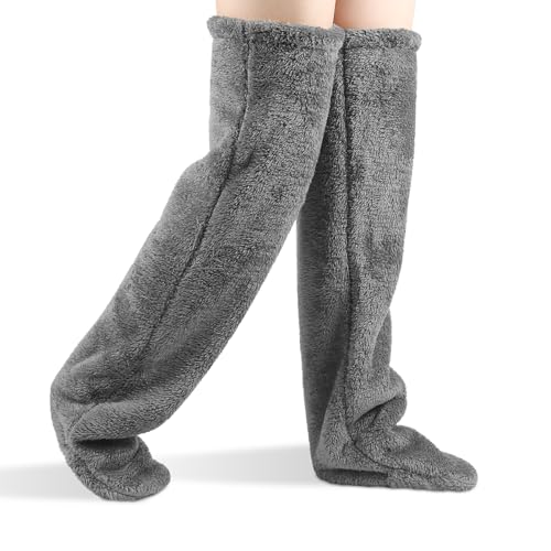 Alftek Lange flauschige Socken, Winter Plüsch über Knie Socken, lange flauschige Socken Damen Kniehoch, Warmyard Socken, Schlafsocken dicke Wolle Oberschenkel hohe Socken für Damen Herren, grau, 38 von Alftek