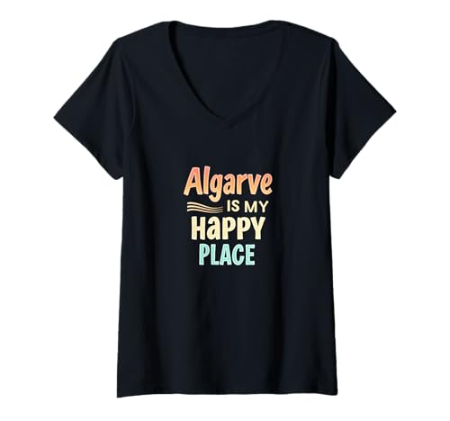 Damen Algarve is My Happy Place Portugal Reise Urlaub Strand T-Shirt mit V-Ausschnitt Damen Algarve is My Happy Place Portugal Reise Urlaub Strand T-Shirt mit V-Ausschnitt von Algarve Travel & Beach Apparel