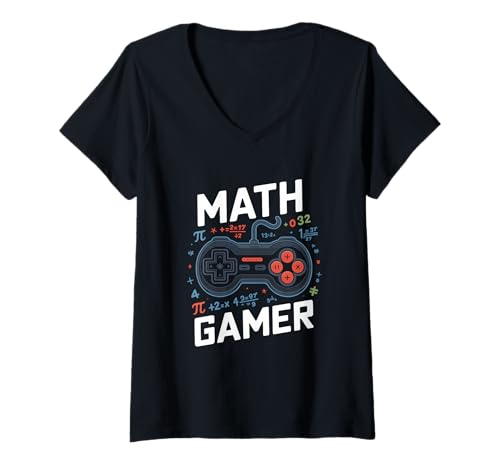 Damen Math Gamer Mathe Gamer Pi Zahlen Controller Algebra T-Shirt mit V-Ausschnitt Damen Math Gamer Mathe Gamer Pi Zahlen Controller Algebra T-Shirt mit V-Ausschnitt von Algebra Mathe Gamer Nerd Pi Zocker Schule
