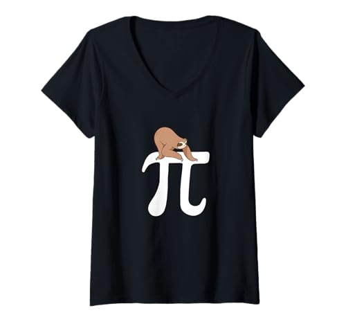 Damen Mathe-Faultier Pi T-Shirt mit V-Ausschnitt von Algebra Mathematic Pi Day
